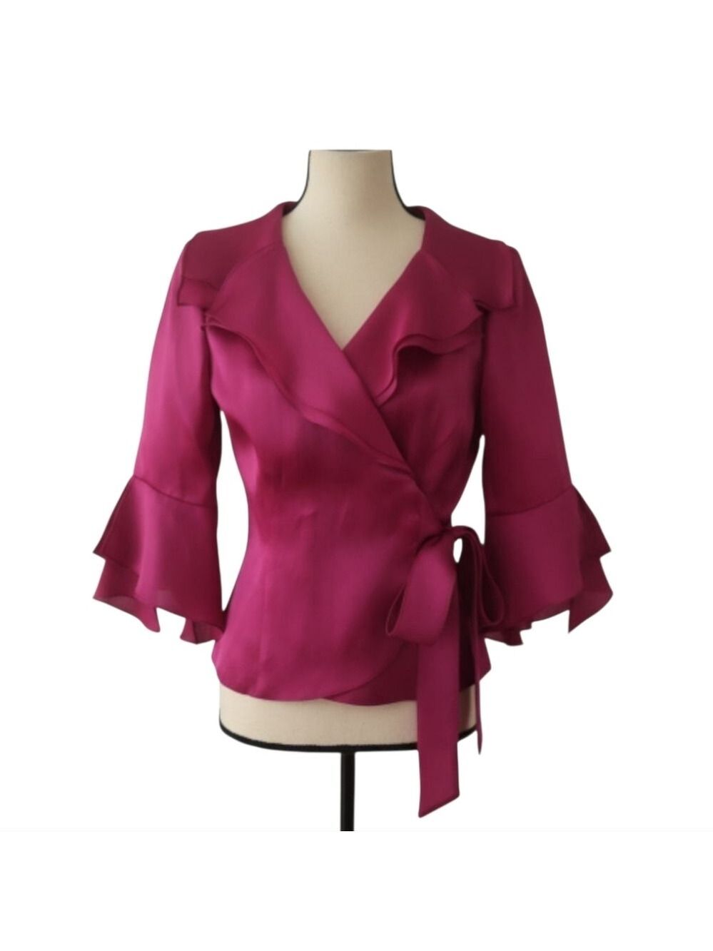 Frascara Plum Silk Organza Ruffled Wrap Top Size 4